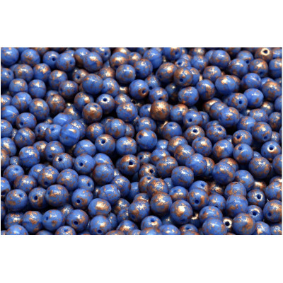 Czech Round Beads Blue Bronze Picasso 33100-94402 4mm | Glass Beads