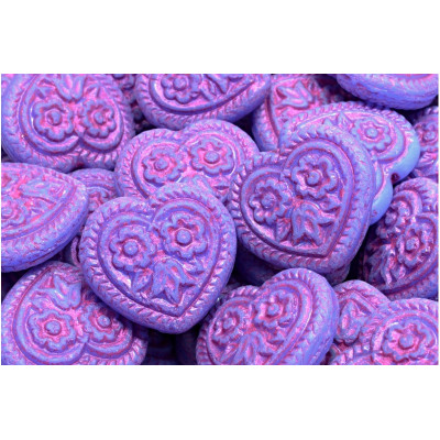 Heart Beads With Flowers 17x17mm No. 5315
