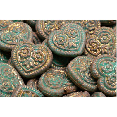 Heart Beads With Flowers 17x17mm No. 5318