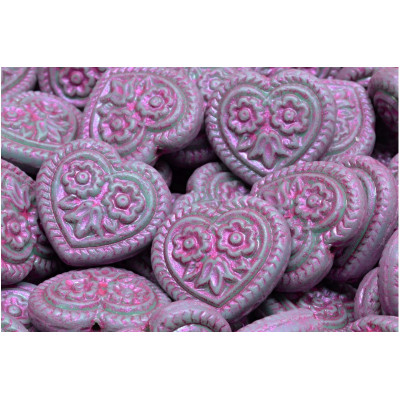 Heart Beads With Flowers 17x17mm No. 5320