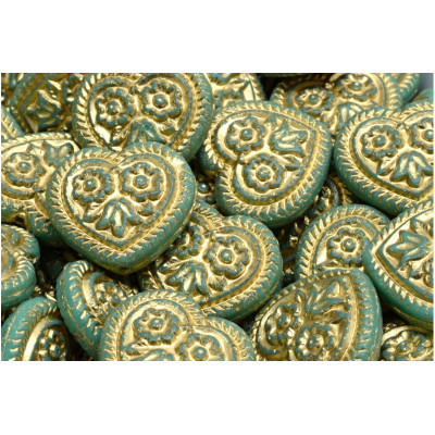 Heart Beads With Flowers 17x17mm No. 5322