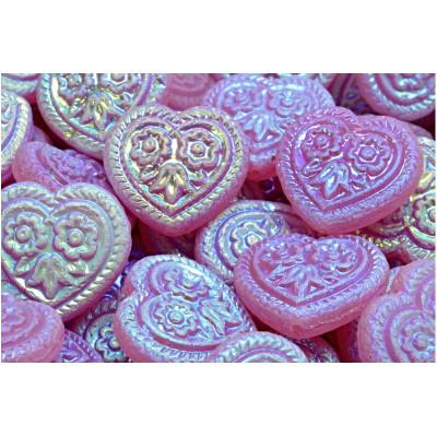 Heart Beads With Flowers 17x17mm No. 5325