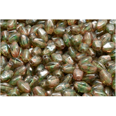 Long Bicone Beads 8x6mm Green Copper R0505-86750 | Glass Beads
