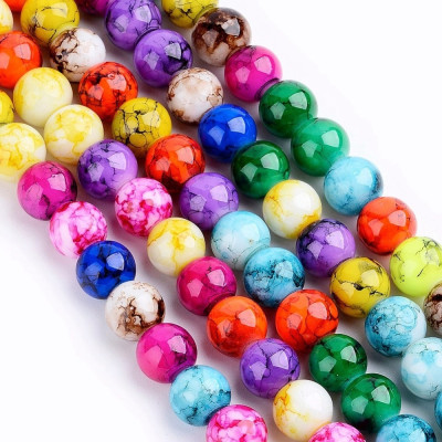Round Glass Beads no. 3982 - Vibrant Marbled Rainbow Mix