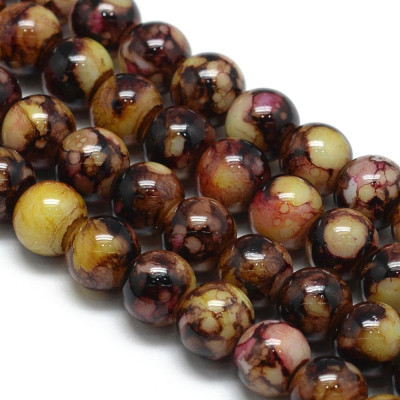 Round glass beads no. 3985 - Mottled Plum and Ochre