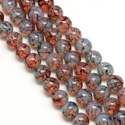 Round Glass Beads no. 3991 - Rustic Fire Veined Gray