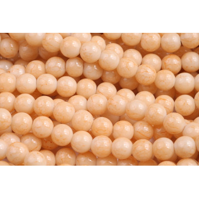 Glass Bead Round no. 3968 - Soft Peach Marble Veins
