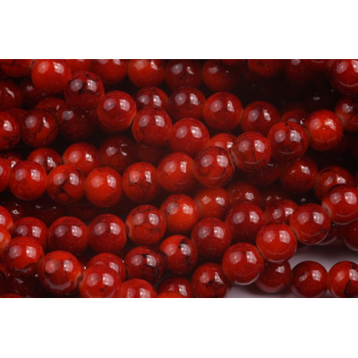 Round glass beads no. 3975 - Crimson Marble Red