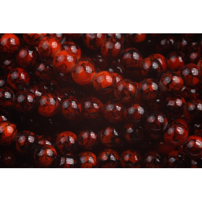 Round glass beads no. 3980 - Fiery Crimson Marble