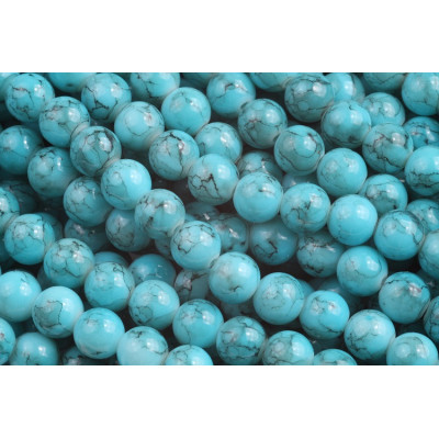 Round glass beads no. 4292 - Marbled Turquoise Sky
