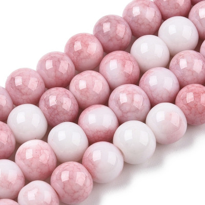 Round glass beads no. 4231 - Marbled Soft Pink Blush