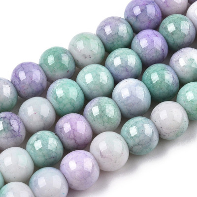 Glass Beads Round no. 4234 - Mint Lavender Marble Mist