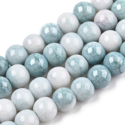 Glass round beads no. 4237 - Misty Ocean Marbled White