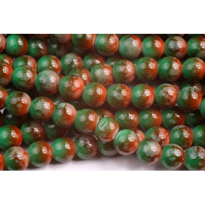 Round glass beads no. 2549 - Moss Green and Terracotta