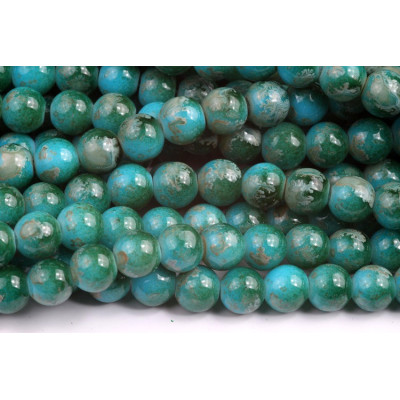 Round glass beads no. 2555 - Ocean Mist Teal Marble