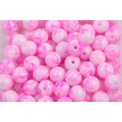 Round glass beads no. 4573 - Pink Orchid Mist Marble