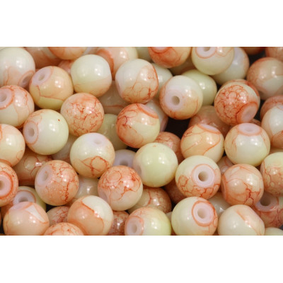 Round glass beads no. 4574 - Sunset Ember Marbled Cream