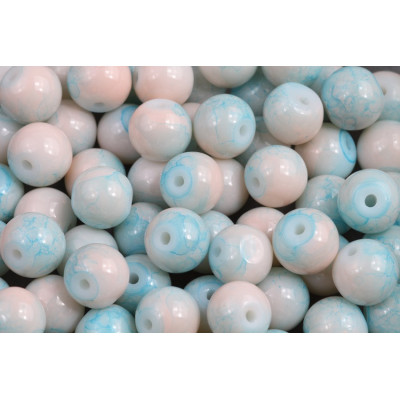 Round Glass Beads no. 4577 - Misty Blue Marble