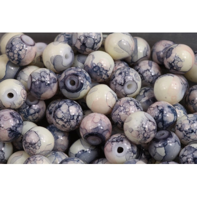 Round glass beads no. 4579 - Midnight Ink Marble Mist