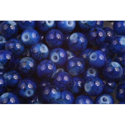 Round glass beads no. 4590 - Deep Ocean Marble Blue