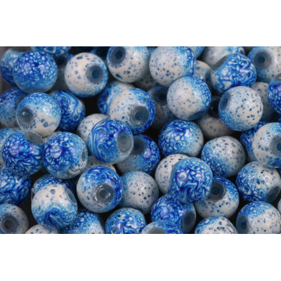 Round glass beads no. 4316 - Celestial Blue Marbled White