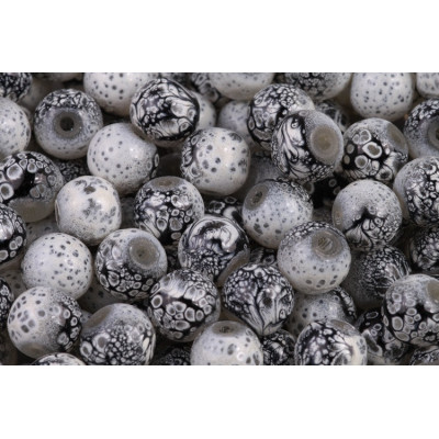 Round glass beads no. 4319 - Monochrome Ink Splash
