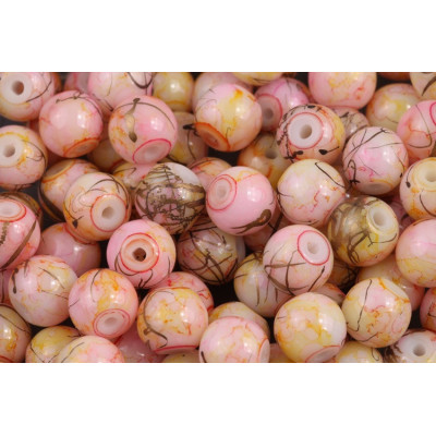 Round glass beads no. 4321 - Blushing Sakura Gold Marble