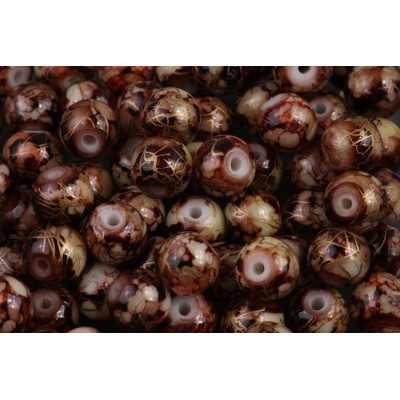 Round glass beads no. 4327 - Gilded Earth Marbled Brown