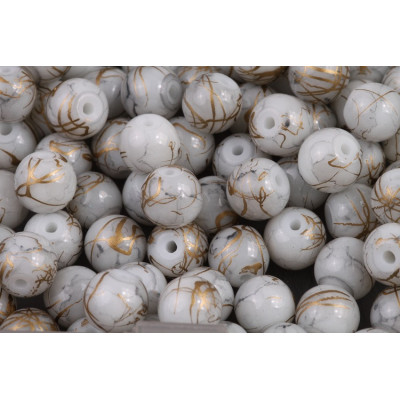 Round Beads no. 4328 - White Gold Marble Splatter