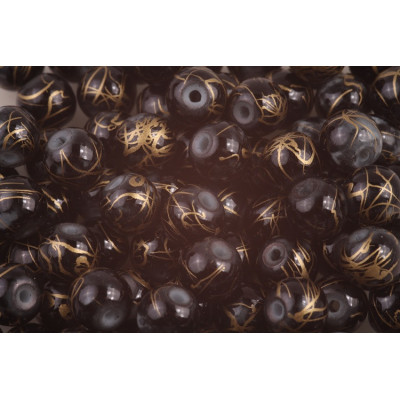 Round beads no. 4329 - Midnight Gold Galaxy Veins