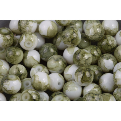 Round glass beads no. 4330 - Moss Marbled Alabaster White