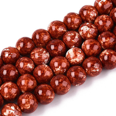 Round glass beads no. 5702 - Marbled Russet Jasper Brown