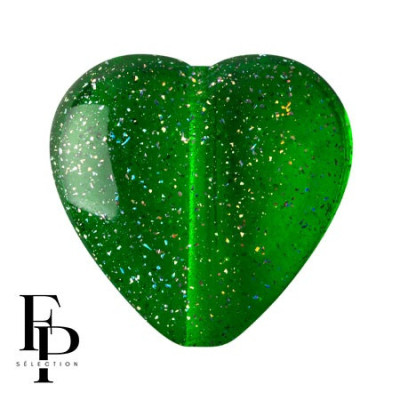 Czech Glass Heart Beads - Transparent Constellation Green 15mm