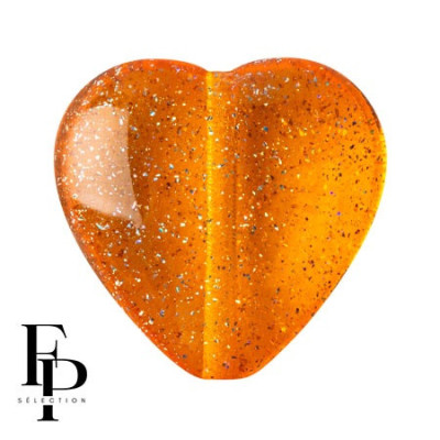 Orange Heart Czech Glass Beads - Constellation Finish 15x16mm