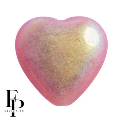 15mm Heart Glass Beads - Opaque Rose AB Iridescent - 4pcs