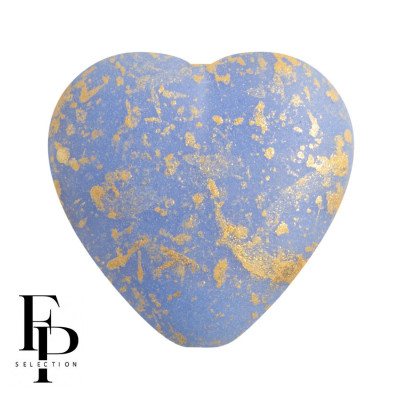 Czech Glass Heart Beads 15mm Sky Blue Gold Splash Matte (4pcs)