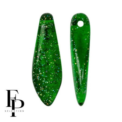 Czech Glass Dagger Beads 5x16mm - Transparent Constellation Green