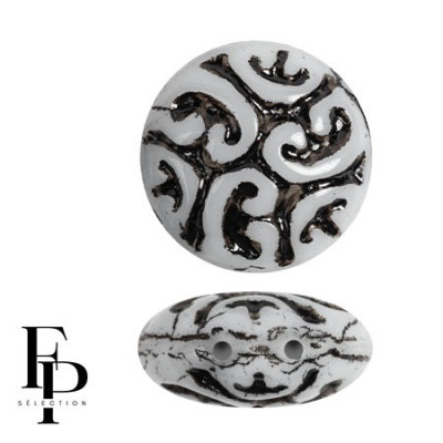 Czech Glass 2-Hole Vintage Cabochons 13mm White Jet 03000/54313