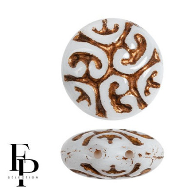 13mm 2-Hole Vintage Cabochons White/Brown 54317 | Czech Glass