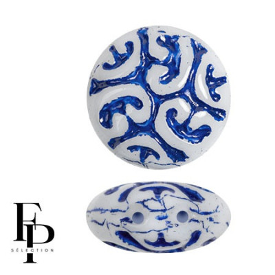 Vintage Czech Glass 2-Hole Cabochons Dark Blue 54328 | 13mm