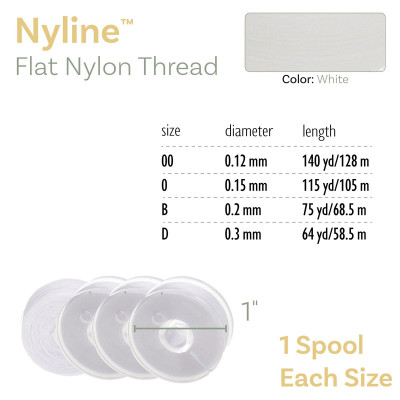 Nyline Set di 4 fili di nylon bianchi per perline
