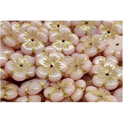 Apple Flower Beads 14x14mm Pink Gold 02010-54302-34304 | Czech Glass