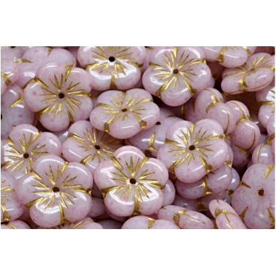 Apple Flower Beads 14x14mm Pink Gold 02010-54302-34306 | Czech Glass