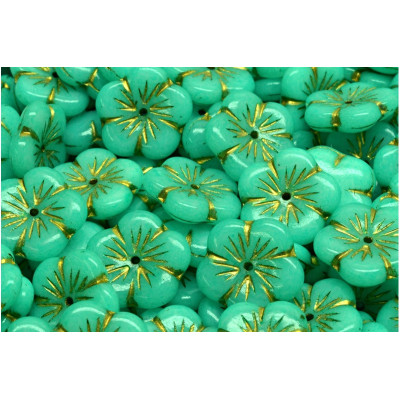 Apple Flower Beads 14x14mm Turquoise Gold 02010-54302-34309