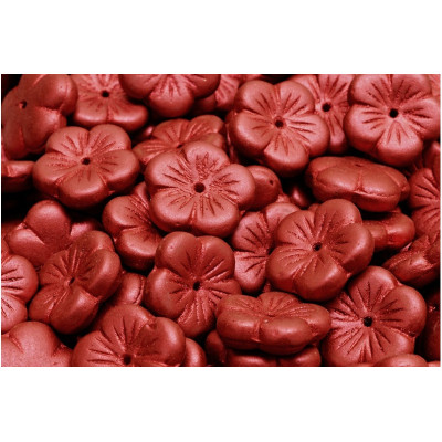 Apple Flower Beads 14x14mm Metallic Burgundy 01890 | Czech Glass