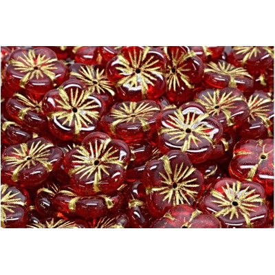 Apple Flower Beads 14x14mm Ruby Red Gold 90080-54302 | Czech Glass
