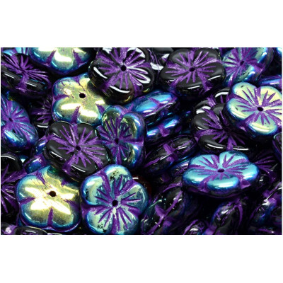 Apple Flower Beads 14x14mm Iridescent Violet Teal 23980 | Glass Beads