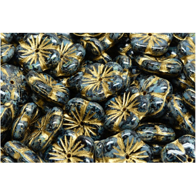 Apple Flower Beads 14x14mm Teal Gold 23980-86800-54302 | Czech Glass