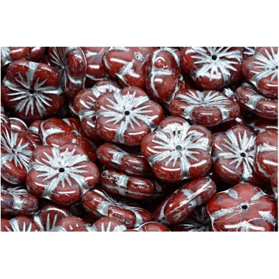 Apple Flower Beads 14x14mm Burgundy Silver R0932 | Czech Glass