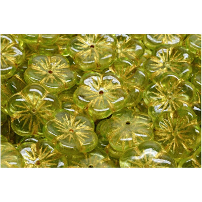 Apple Flower Beads 14x14mm Lime Gold 43803 | Czech Glass Beads